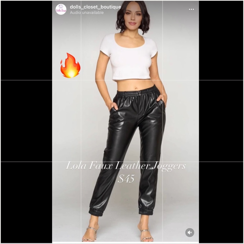Faux Leather Button Joggers